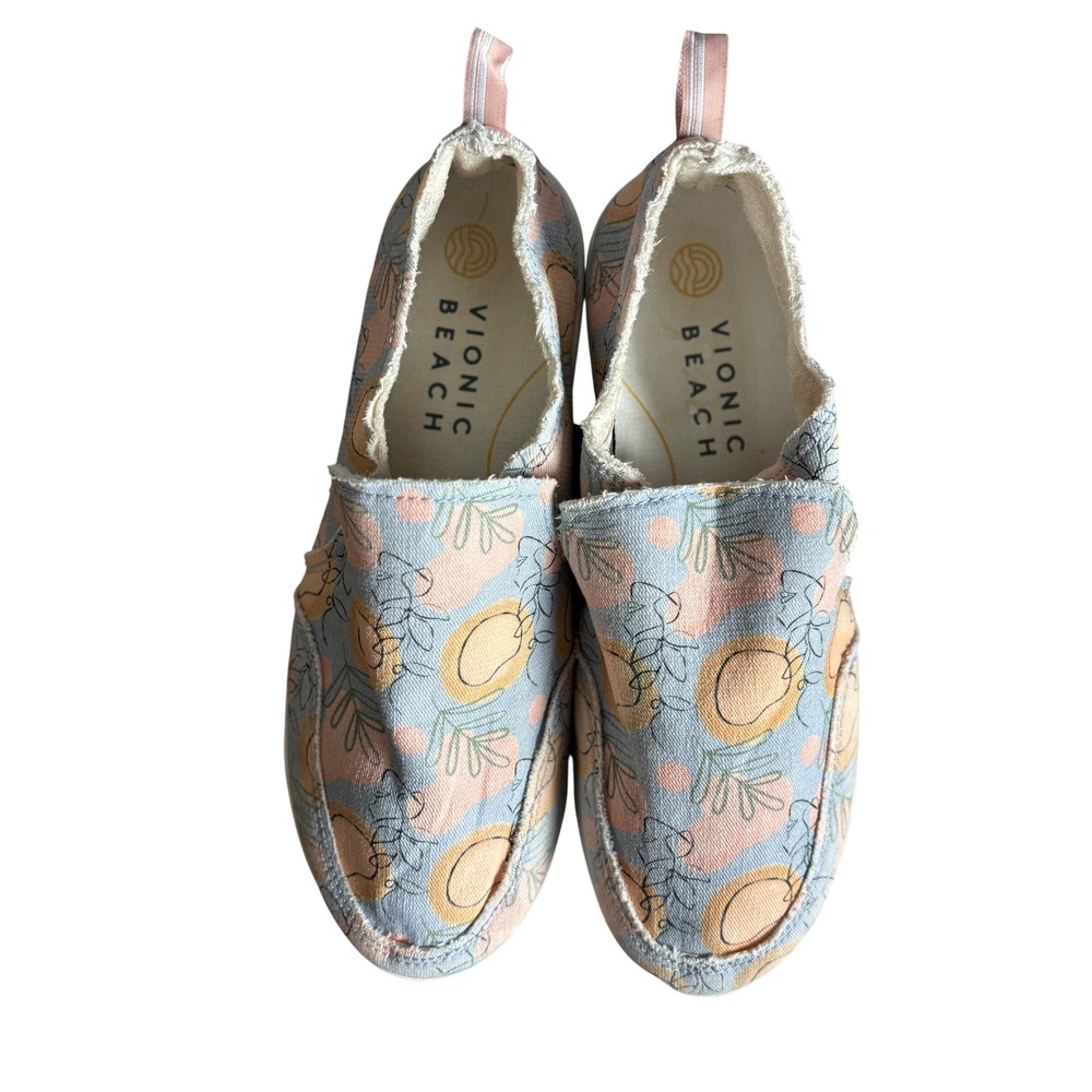 Vionic Beach Malibu Peach Botanical Print Slip On Canvas Sneakers Womens 8 - Picture 2 of 6